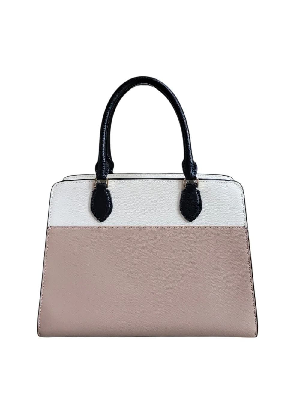 Kate Spade Womens Cream Tan Black Leather Madison Top Zip Medium Satchel